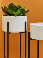 Small White and Black Floor Standing Planter | Trosa