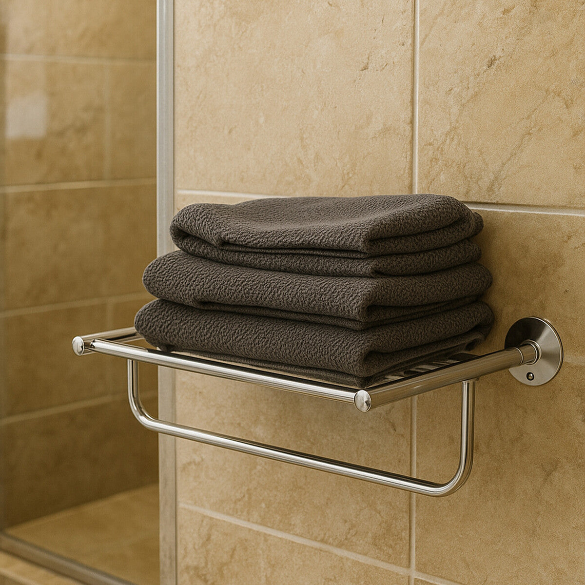 Wall Mountable Chrome Towel Shelf | Dara