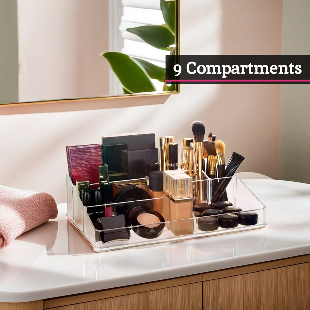 9 Compartment Cosmetics Clear Organiser | Beauty