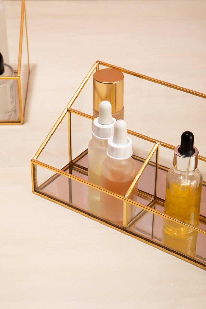 Glass Makeup Organiser with 3 Compartments | Beauty