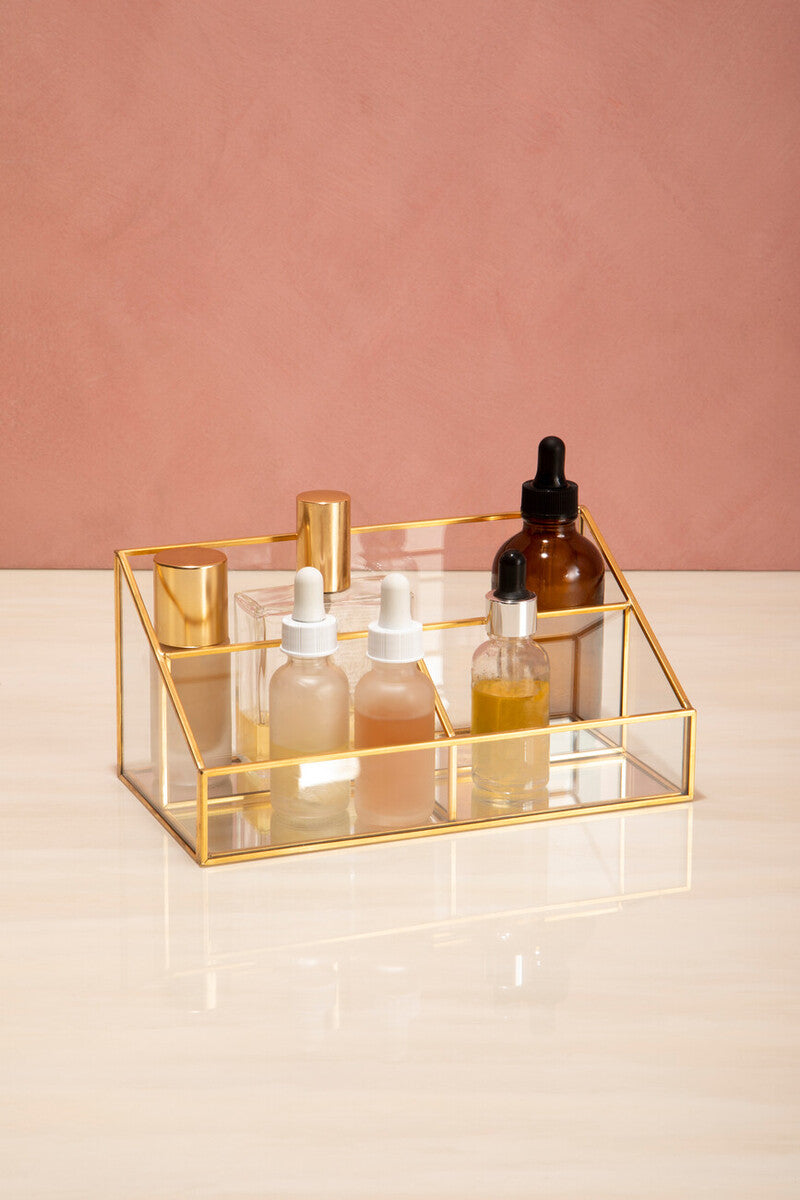 Glass Makeup Organiser with 3 Compartments | Beauty