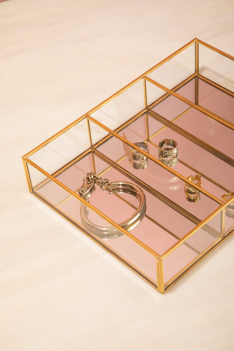 3 Compartments Clear Glass Makeup Organiser | Beauty