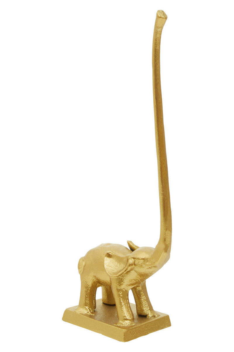Gold Finish Elephant Toilet Roll Holder with Square Base | Fauna