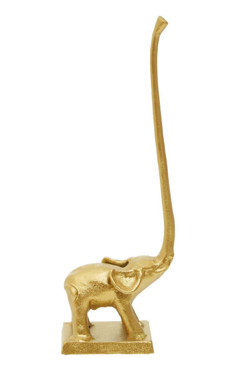 Gold Finish Elephant Toilet Roll Holder with Square Base | Fauna