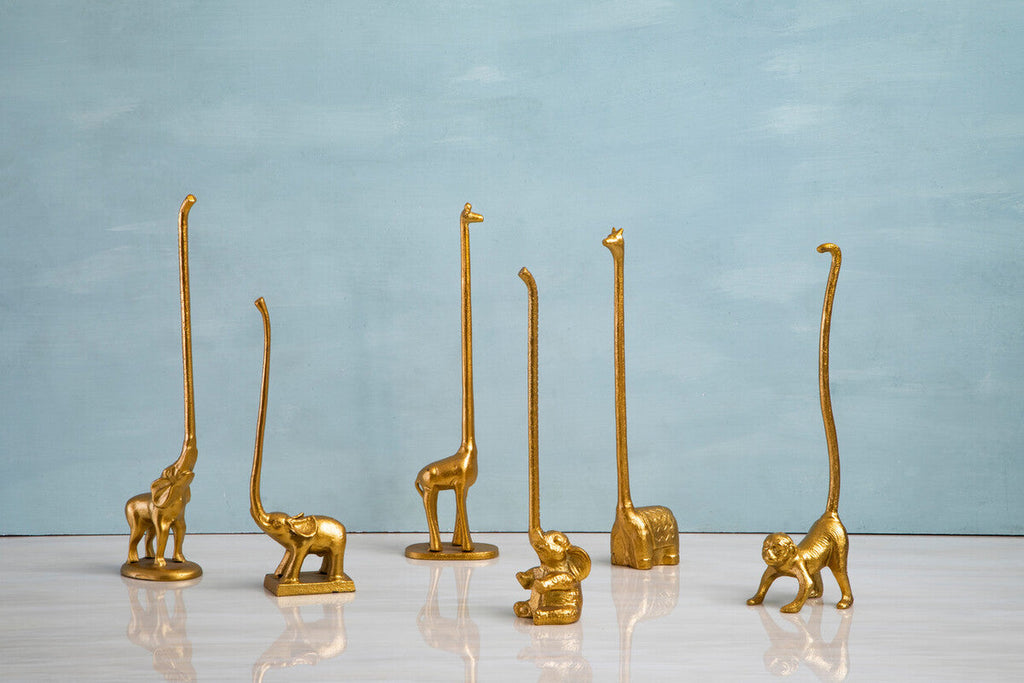 Gold Finish Elephant Toilet Roll Holder with Square Base | Fauna