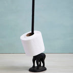 Black Finish Elephant Toilet Roll Holder with Round Base | Fauna