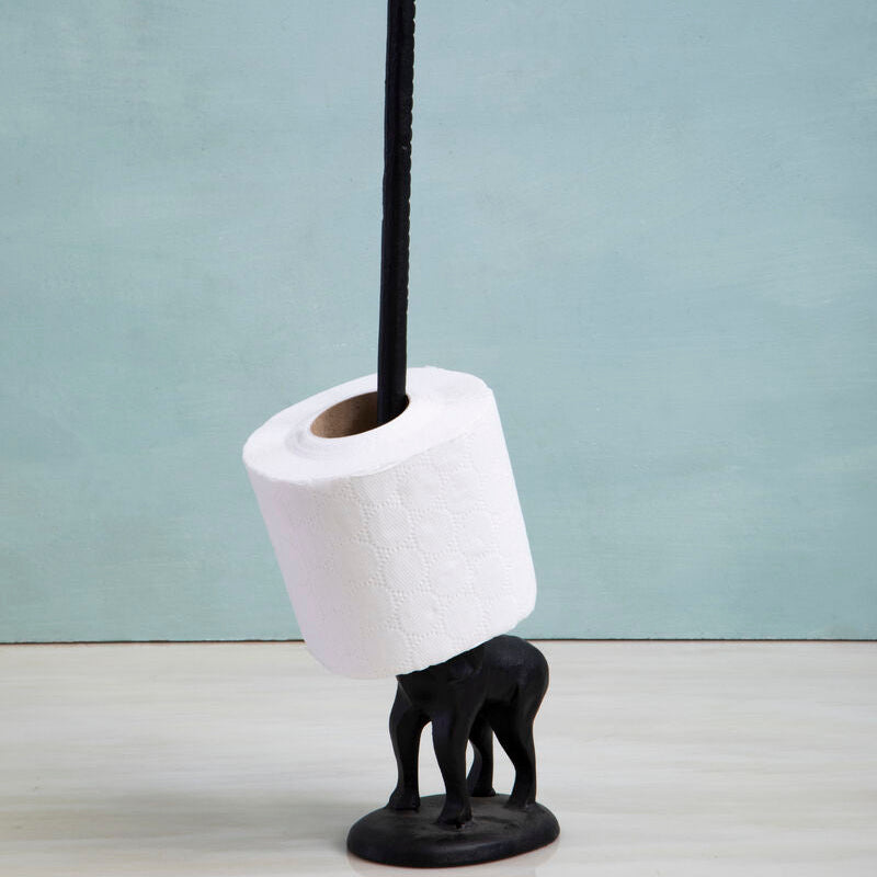 Black Finish Elephant Toilet Roll Holder with Round Base | Fauna