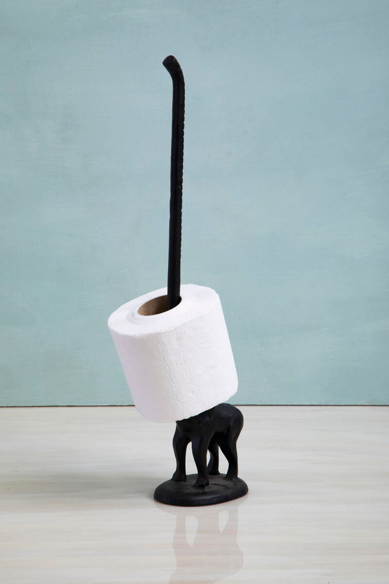 Black Finish Elephant Toilet Roll Holder with Round Base | Fauna
