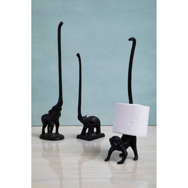 Black Finish Elephant Toilet Roll Holder with Round Base | Fauna