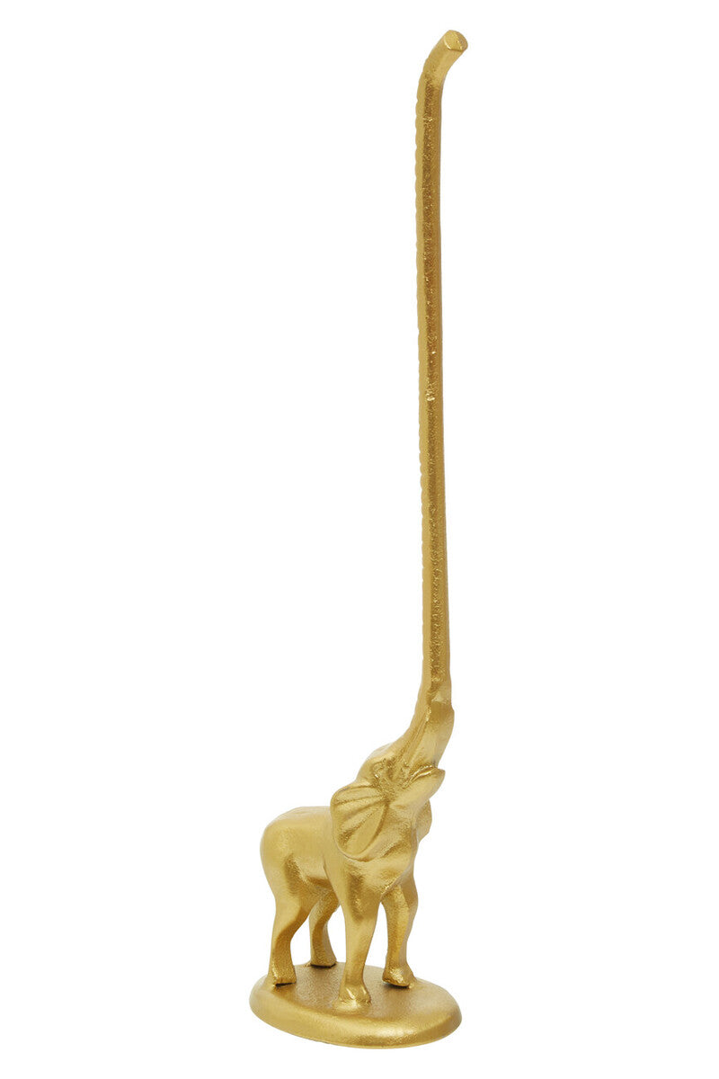 Gold Finish Elephant Toilet Roll Holder with Round Base | Fauna
