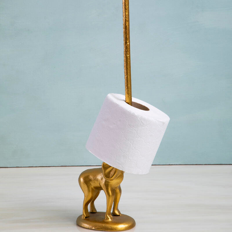 Gold Finish Elephant Toilet Roll Holder with Round Base | Fauna