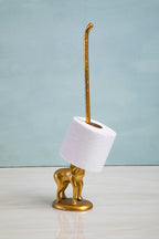 Gold Finish Elephant Toilet Roll Holder with Round Base | Fauna