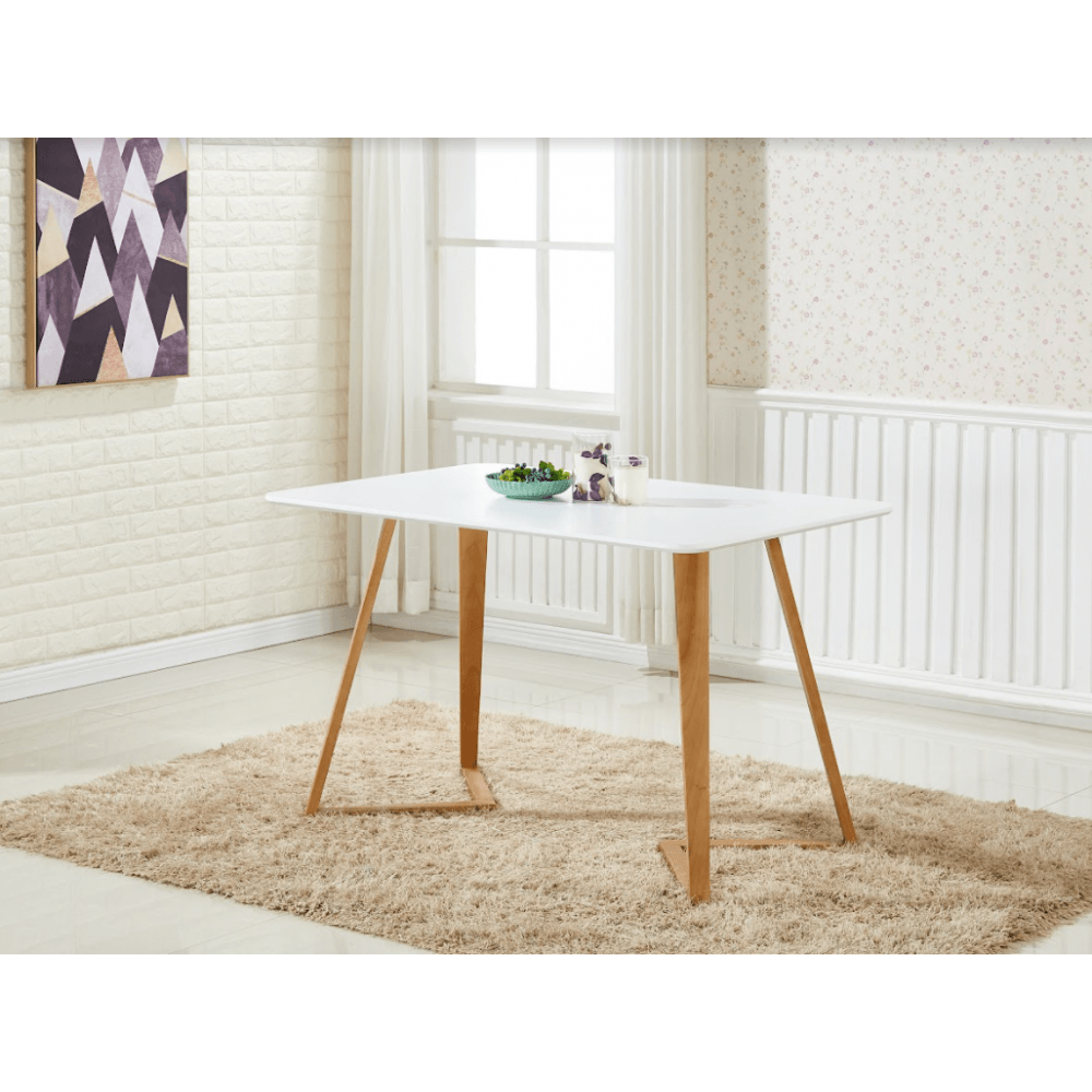 Dallas Scandinavian-inspired Dining Table -Easy Clean Wooden Table Top with Wooden Legs