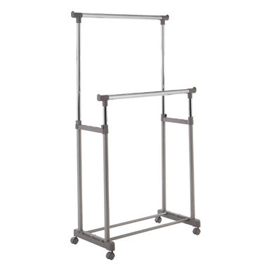 Grey and Chrome Finish Double Clothes Hanging Rail with Wheels | Ralesi
