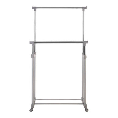 Grey and Chrome Finish Double Clothes Hanging Rail with Wheels | Ralesi