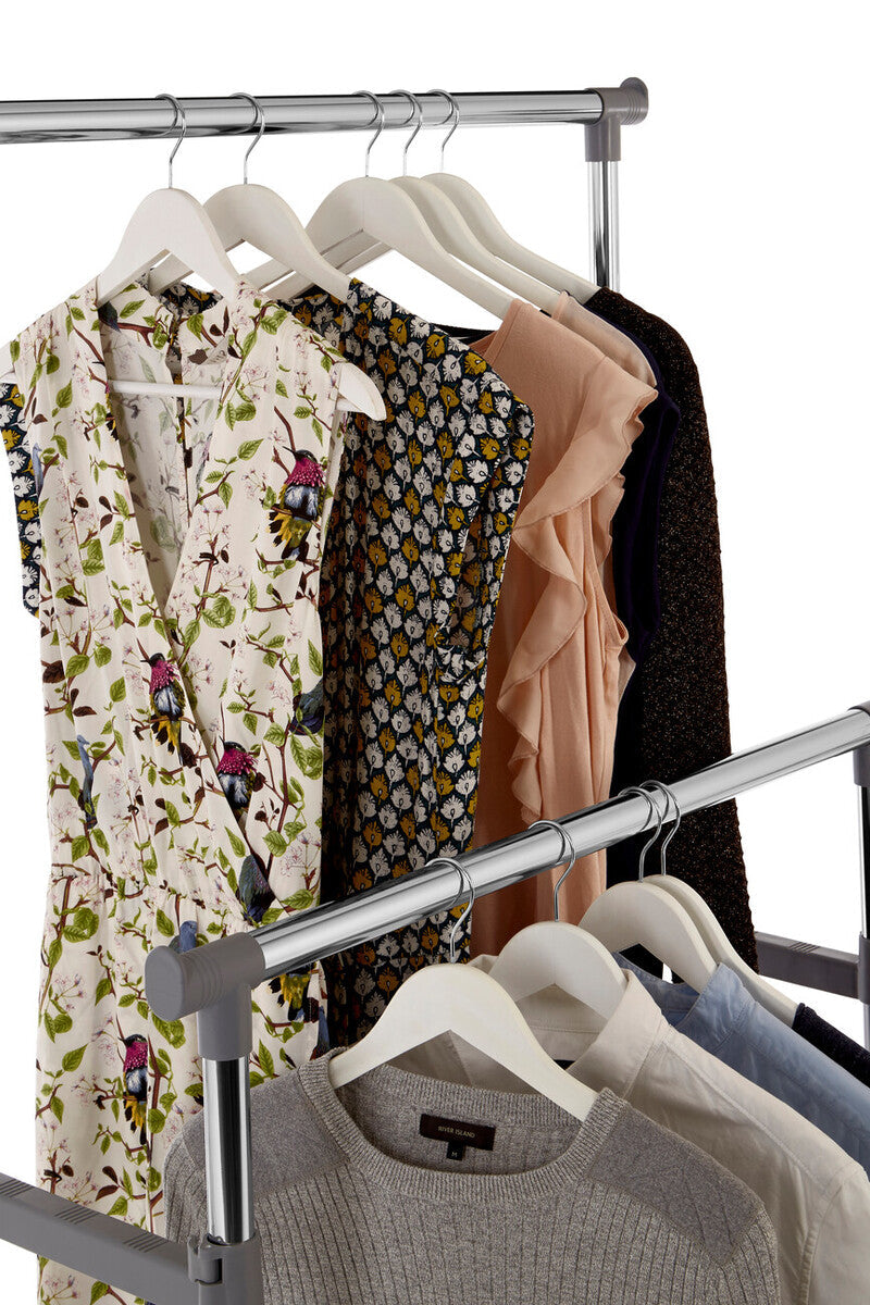 Grey and Chrome Finish Double Clothes Hanging Rail with Wheels | Ralesi