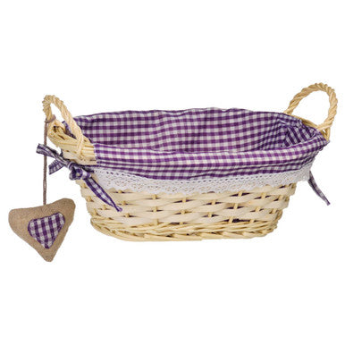 Willow Bread Basket with Purple Gingham Lining | Orla