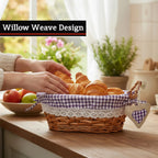 Willow Bread Basket with Purple Gingham Lining | Orla