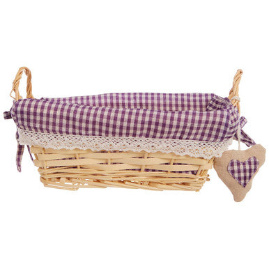 Purple Gingham Lining Small Rectangular Willow Bread Basket | Orla