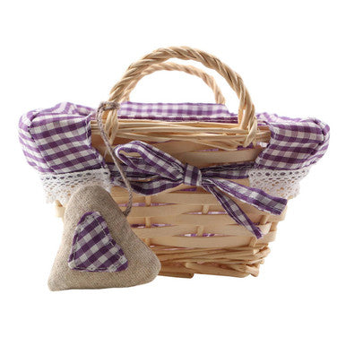 Purple Gingham Lining Small Rectangular Willow Bread Basket | Orla