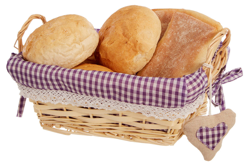 Purple Gingham Lining Small Rectangular Willow Bread Basket | Orla