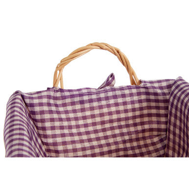 Purple Gingham Lining Small Rectangular Willow Bread Basket | Orla