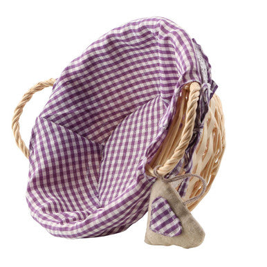 Purple Gingham Lining Round Willow Bread Basket | Orla