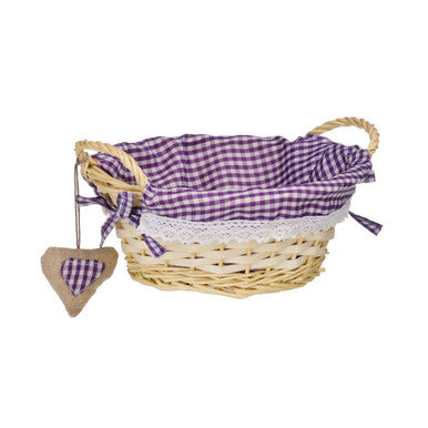 Purple Gingham Lining Round Willow Bread Basket | Orla