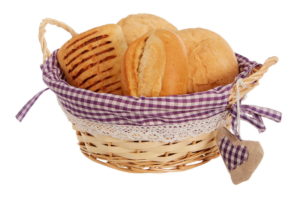 Purple Gingham Lining Round Willow Bread Basket | Orla