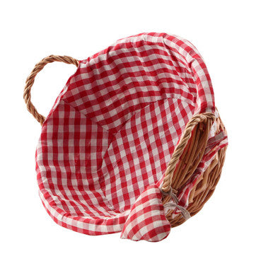 Red Gingham Lining Round Willow Bread Basket | Orla