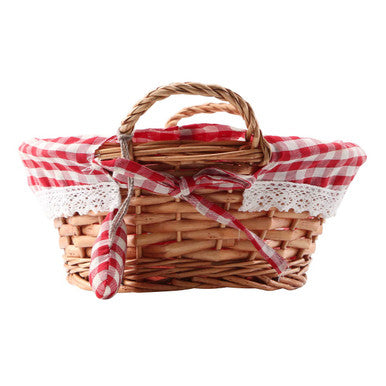 Red Gingham Lining Round Willow Bread Basket | Orla