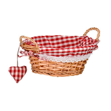 Red Gingham Lining Round Willow Bread Basket | Orla