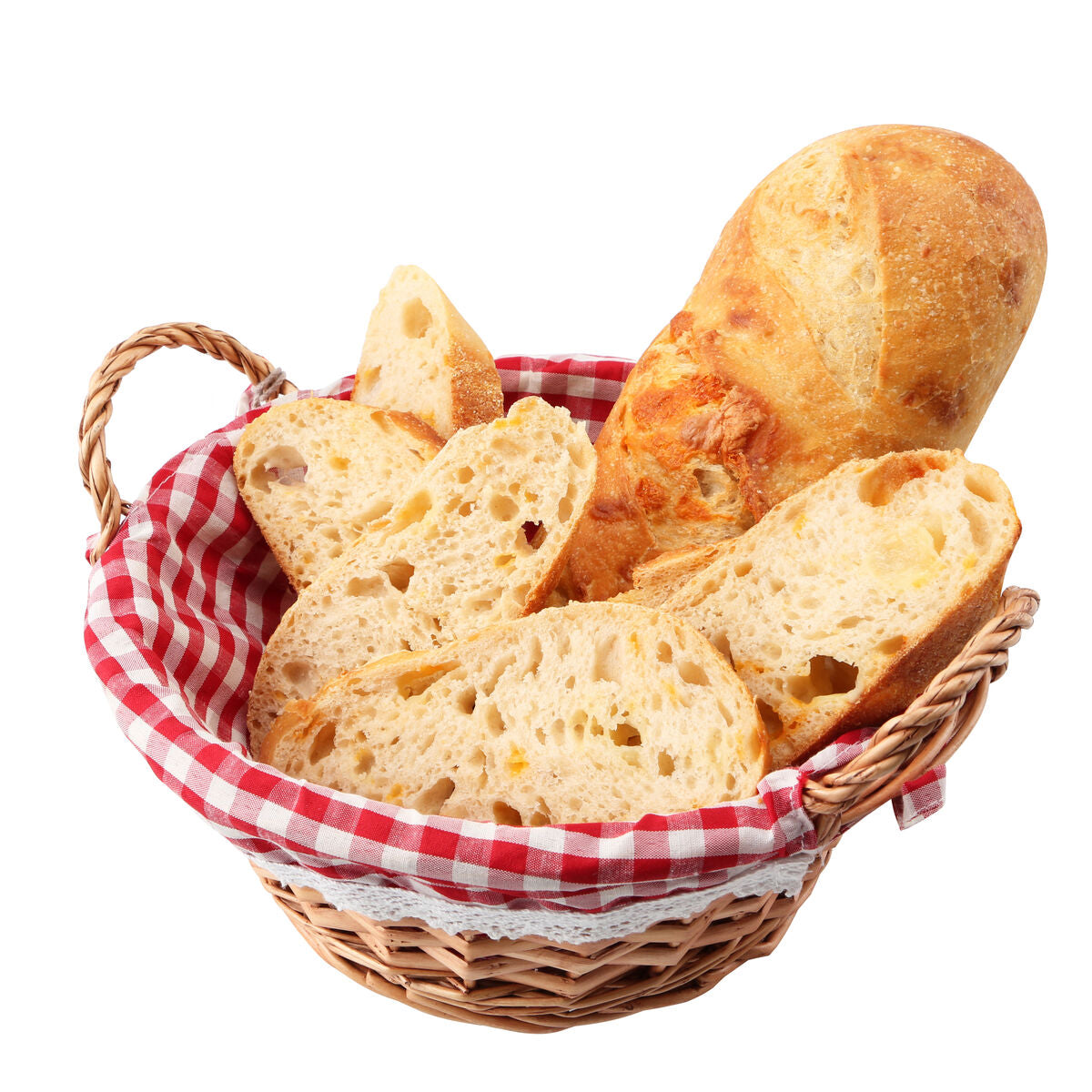 Red Gingham Lining Round Willow Bread Basket | Orla