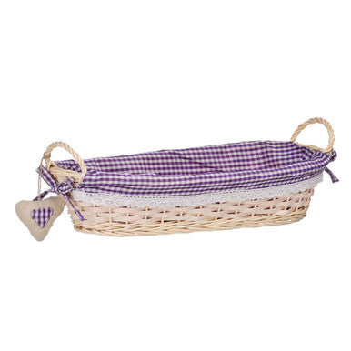 Purple Gingham Lining Oblong Willow Bread Basket | Orla