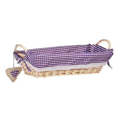 Purple Gingham Lining Large Rectangular Willow Bread Basket | Orla