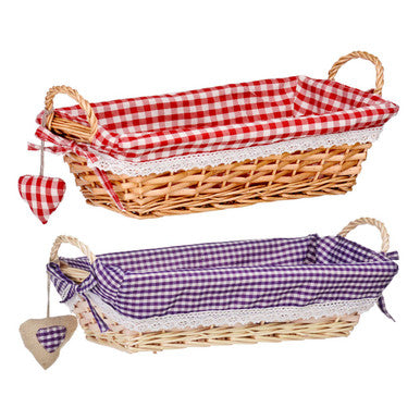 Purple Gingham Lining Large Rectangular Willow Bread Basket | Orla