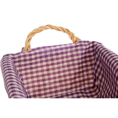 Purple Gingham Lining Large Rectangular Willow Bread Basket | Orla