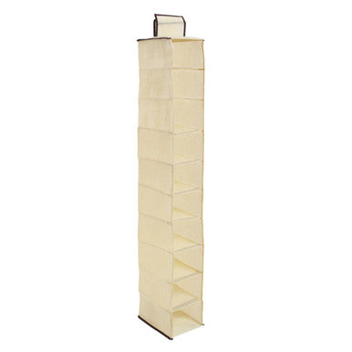 Cream Brown Trim 10 Section Hanging Shoe Organiser | Tavia
