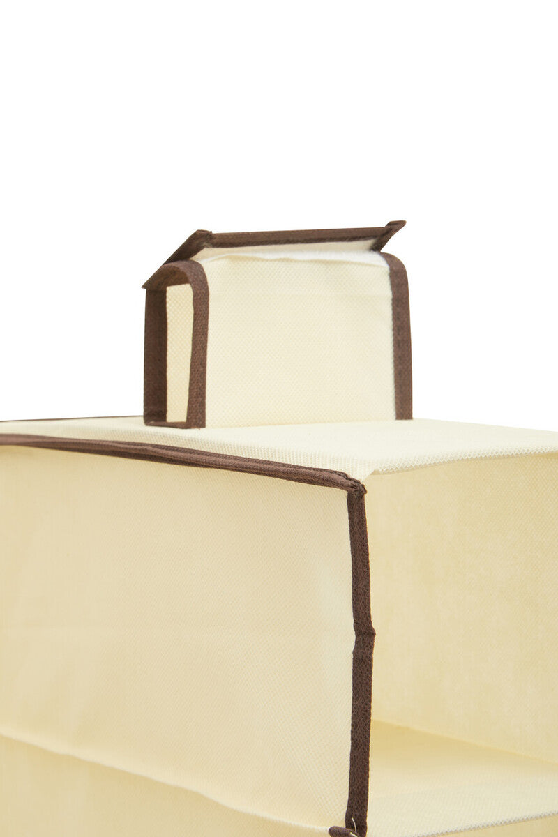 Cream Brown Trim 10 Section Hanging Shoe Organiser | Tavia