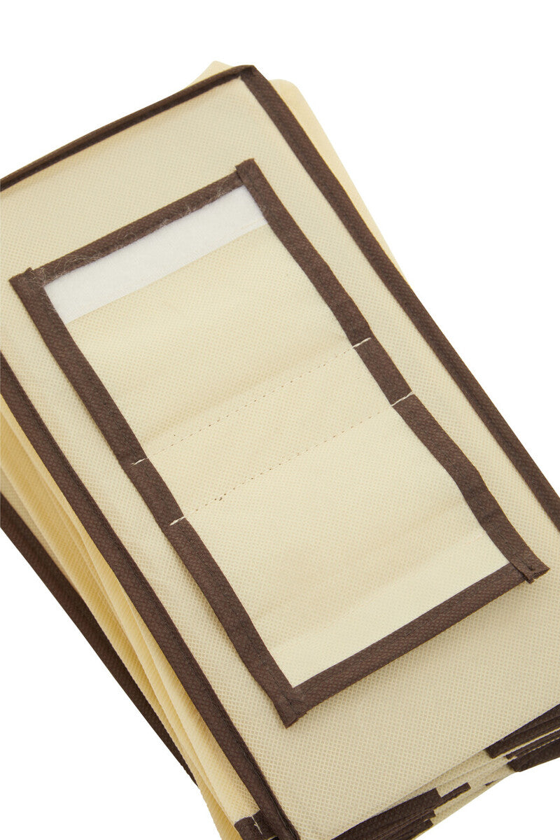 Cream Brown Trim 10 Section Hanging Shoe Organiser | Tavia