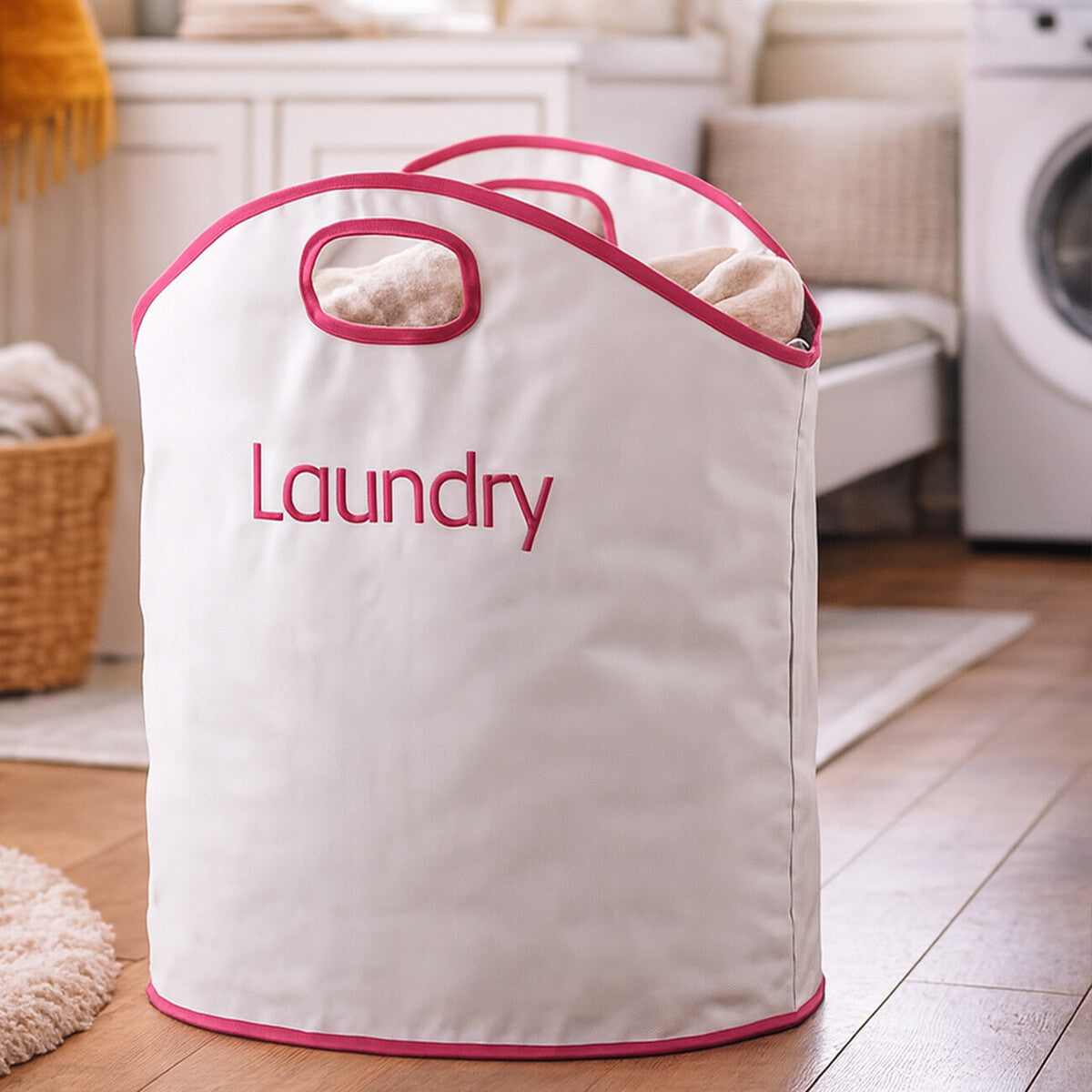 White and Hot Pink Laundry Bag | GreenLoop