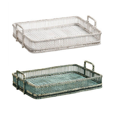 Rattan and Bamboo Grey Washed Rectangular Tray | Ezell