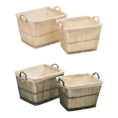 Ezell  Washed Grey Rattan and Bamboo Set Of 2 Storage Baskets