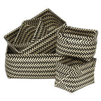 Set of Five Black and White Woven Storage Baskets | Nautical