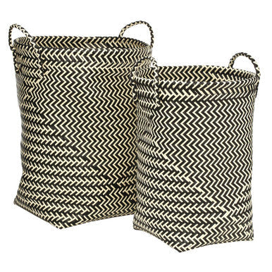 Set of Two Black and White Woven Storage Baskets | Nautical