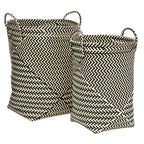 Set of Two Black and White Woven Storage Baskets | Nautical