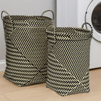 Set of Two Black and White Woven Storage Baskets | Nautical