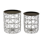 Set of 2 Black Recessed Tops and Metal Wire Basket Frame Side Tables | Hege