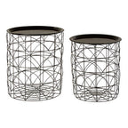 Set of 2 Black Recessed Tops and Metal Wire Basket Frame Side Tables | Hege