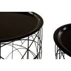 Set of 2 Black Recessed Tops and Metal Wire Basket Frame Side Tables | Hege